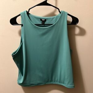 Express Bodycon High Neck Crop Top Teal Size XL